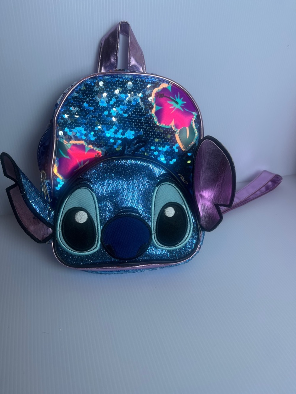Disney Blue Sequin Lilo & Stitch Kids Backpack with Purple Accents